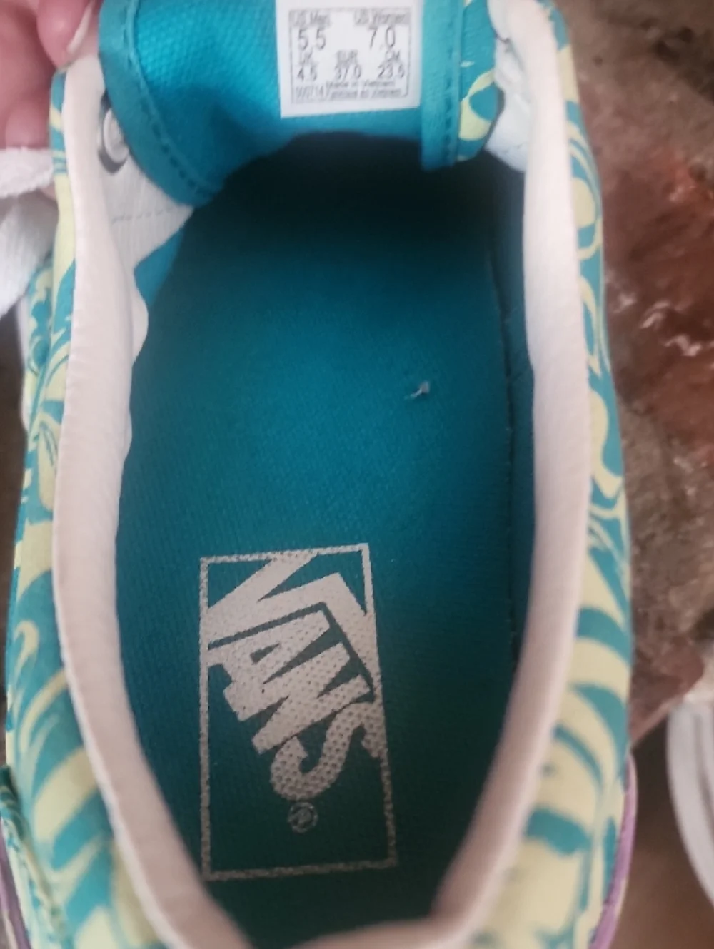 Vans Platform Teal Floral Pattern Sneakers Women Low Top Lace Up Skate Shoes Y2K
